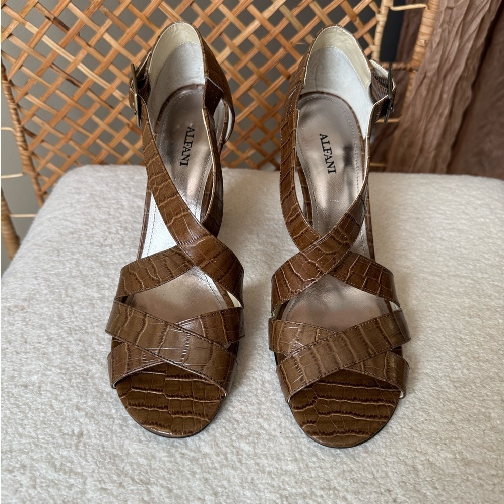 Alfani Croc-Embossed Brown Sandals